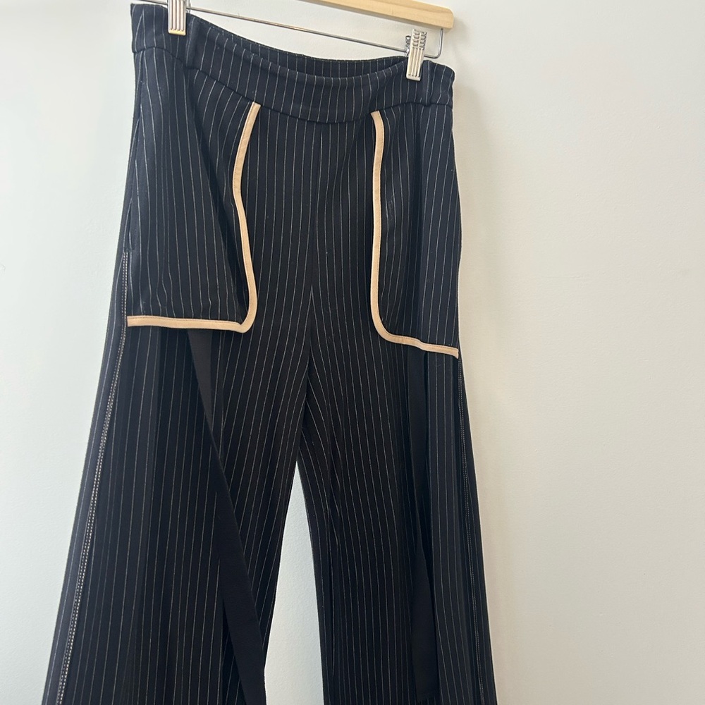 Pinstripe Wide-Leg Pants and Cape Top